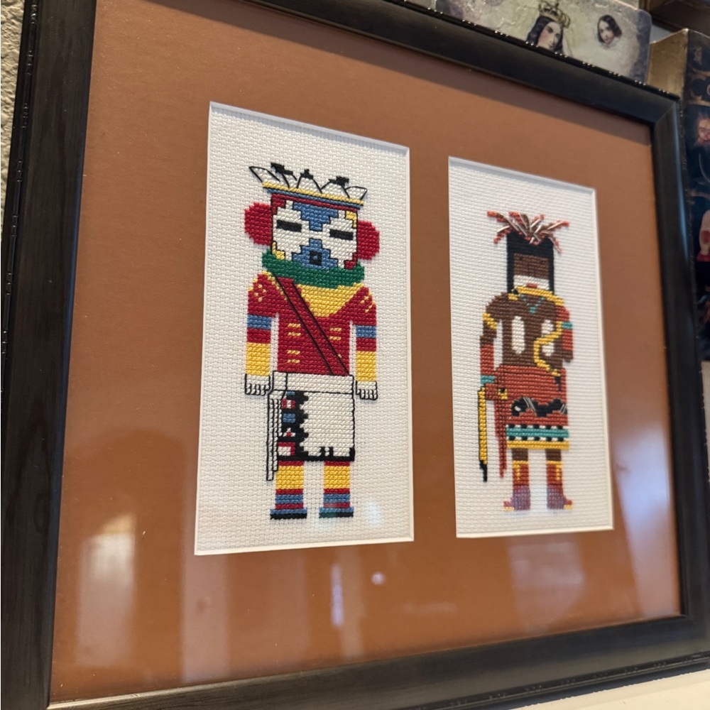 Framed Native American Kachina Cross-Stitch Art